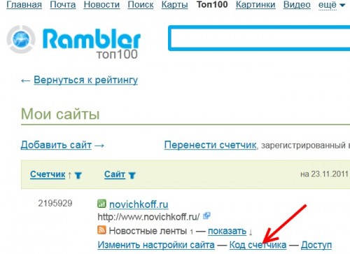 Как разместить на сайте код счетчика Рамблер ТОП100 |