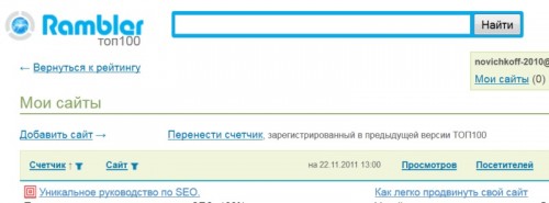 Регистрация в Рамблер ТОП100